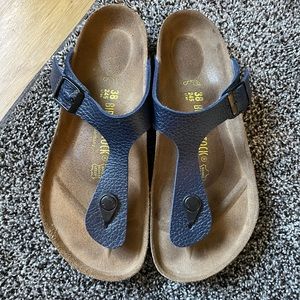 Navy blue t-strap Birkenstock’s